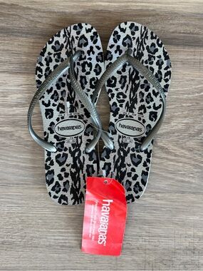 Havaianas Leopard Print Flip Flops - Black & Silver Straps